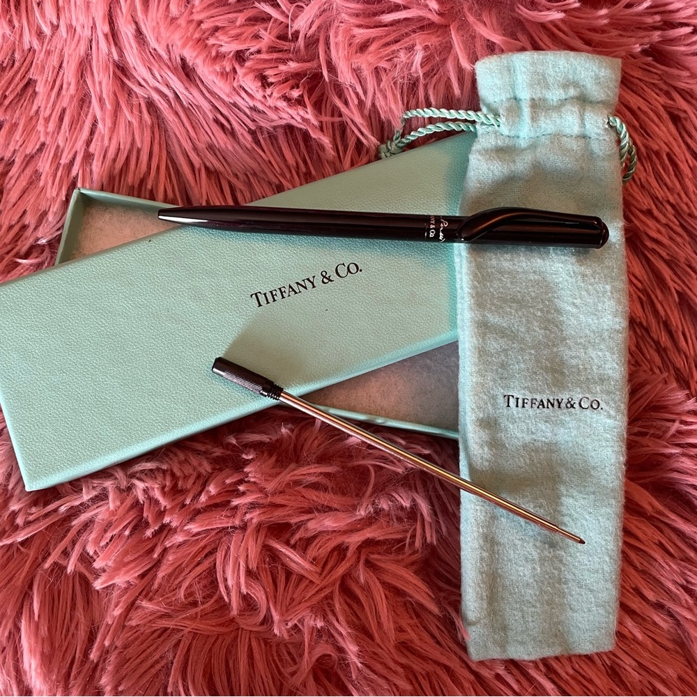 Tiffany & Co. Black and Silver Pen with Signature Pouch
